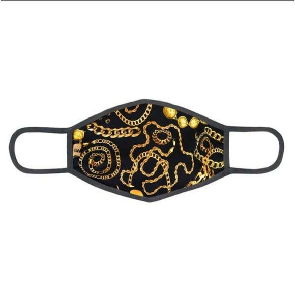 Gold Chain Designer Black Face mask - Picture 2 of 3